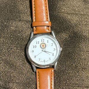 American Legion Brown Leather Strap Watch with Silver Case-Working